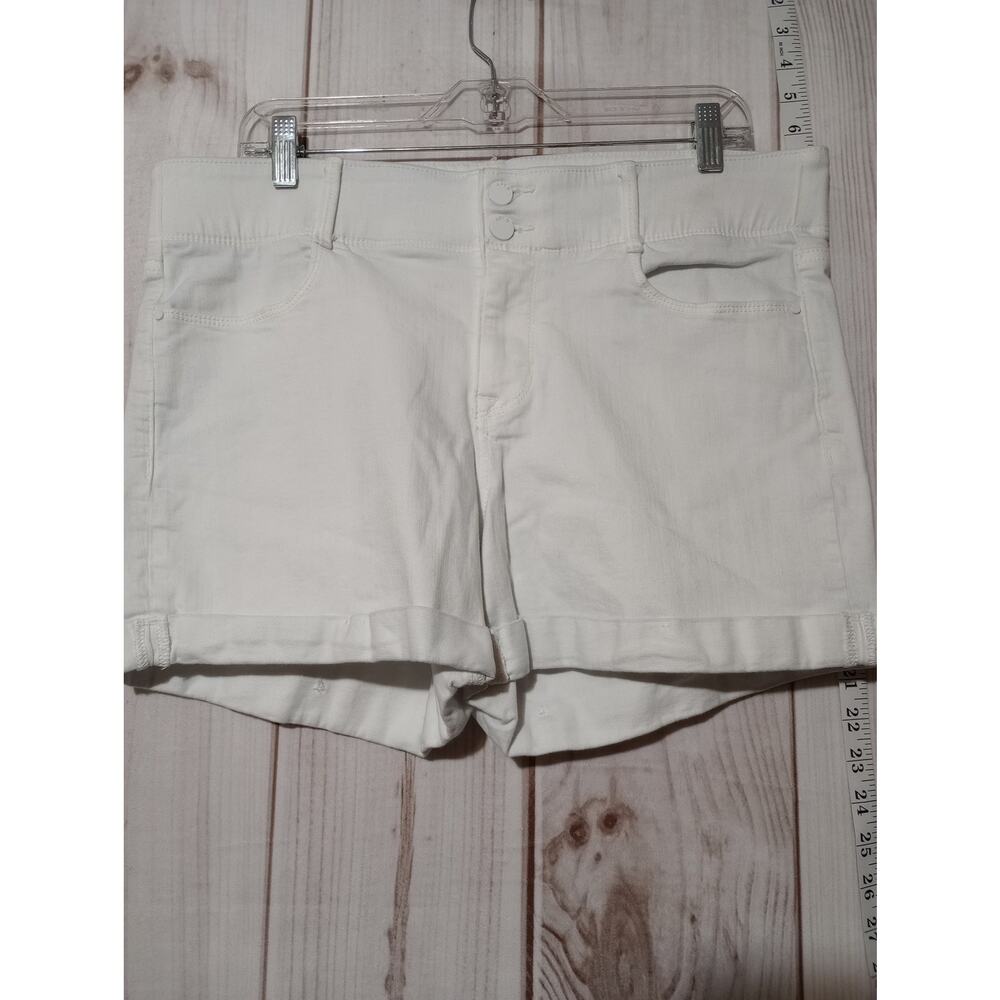 Apt 9 Womens White Denim Cuffed Shorts Size 16 Mid Rise Stretch Double Button